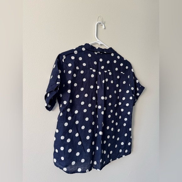 Anthropologie Maeve Women Buttondown Surf Linen Navy Dot Shirt Top Sz XS - Picture 10 of 13